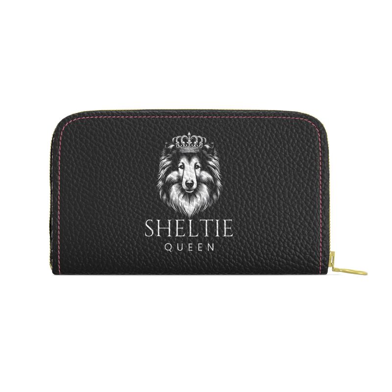 Leather Zip Purse Sheltie Queen Black - Sheltie Connect