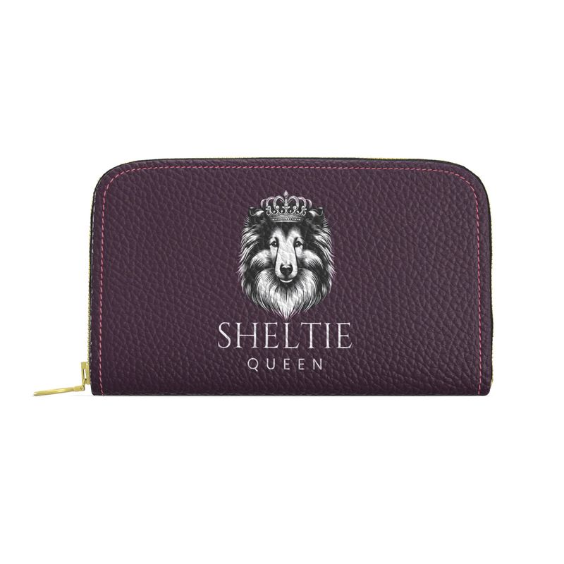 Leather Zip Purse Sheltie Queen Purple - Sheltie Connect